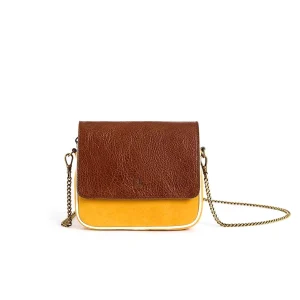 Petit Sac en Cuir Camel et Daim Jaune