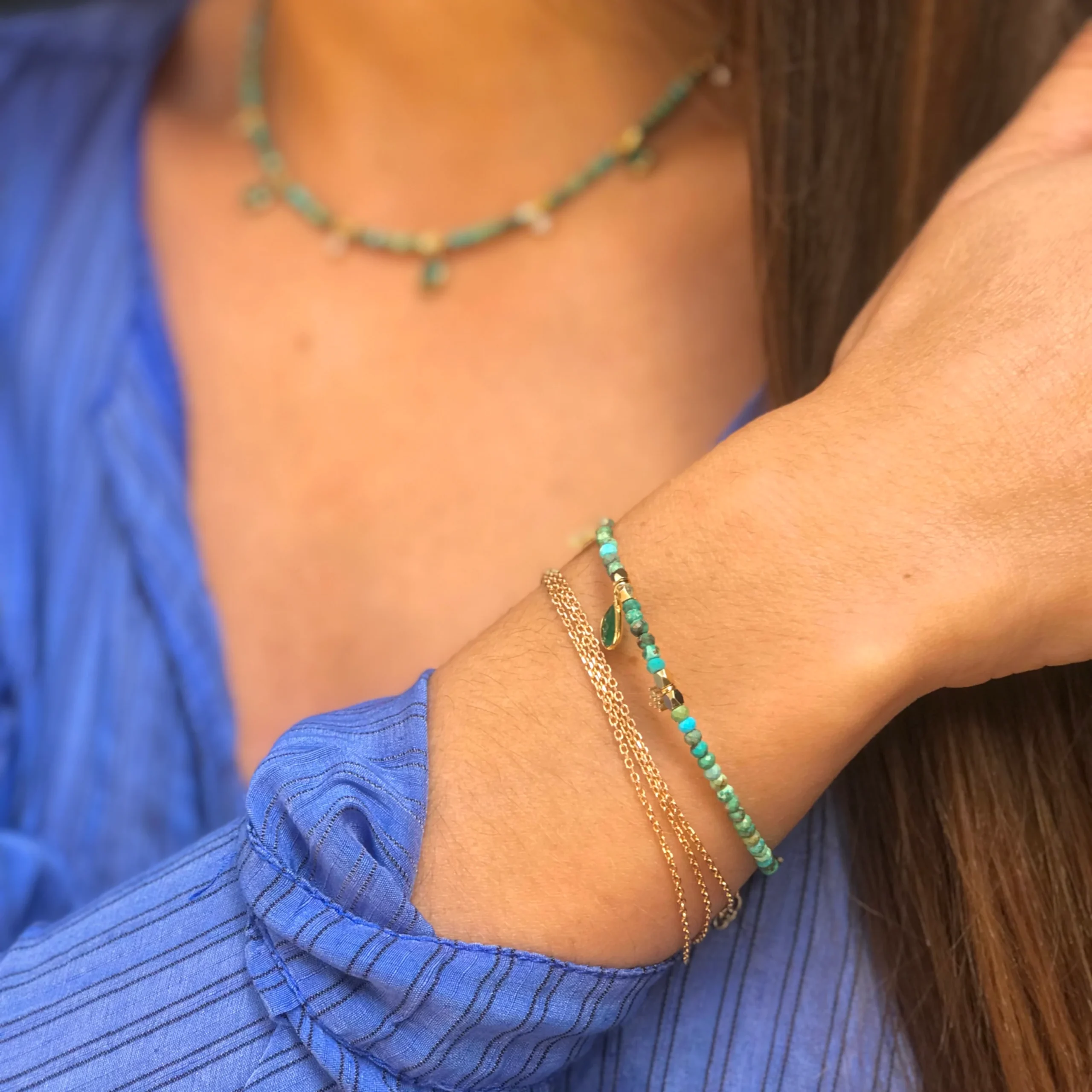 Bracelet BAHIA en Turquoise Africaine et Agate Verte – Image 4