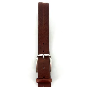 Ceinture en Cuir Cognac Découpe Lazer V Boucle Vieil Argent