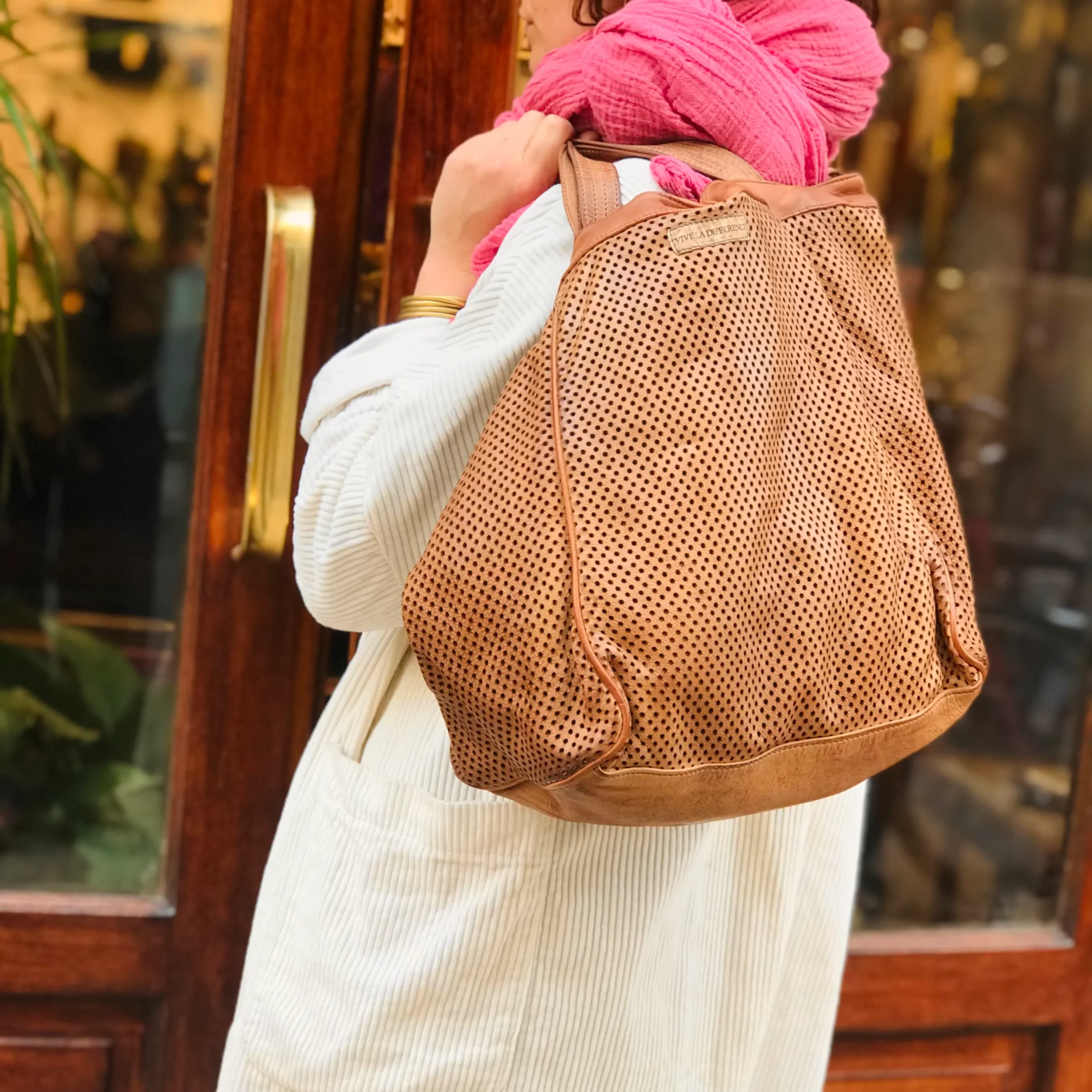 Sac IN CITTA en Cuir Perforé Camel