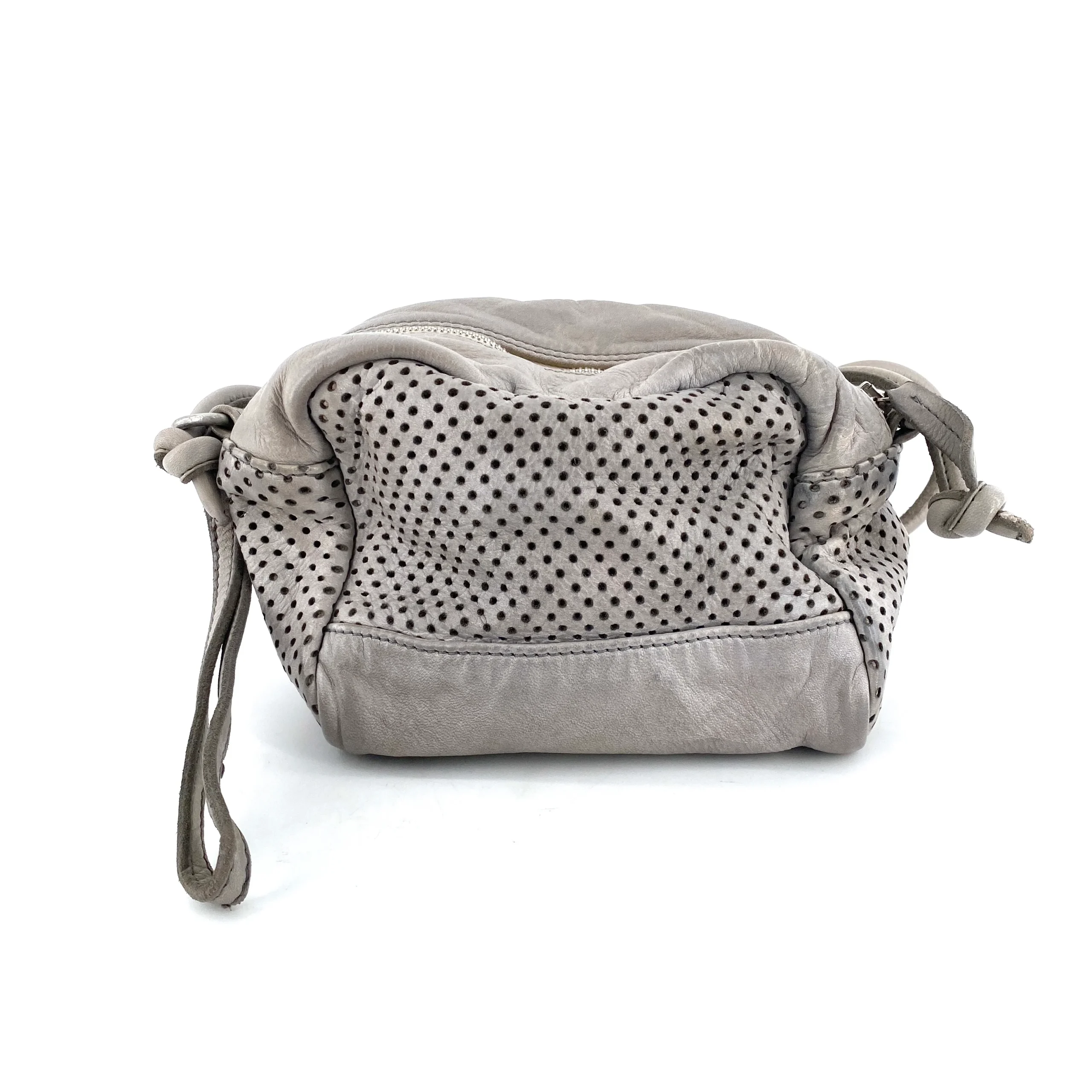 Sac CUBE en Cuir Perforé Gris Perle