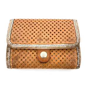 Portefeuille en Cuir Perforé Camel/Butter