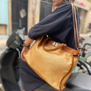 Sac GLAMOUR en Paille Enduite et Cuir Lavé