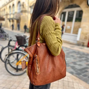 Sac OUTDOOR en Cuir Perforé Caramel