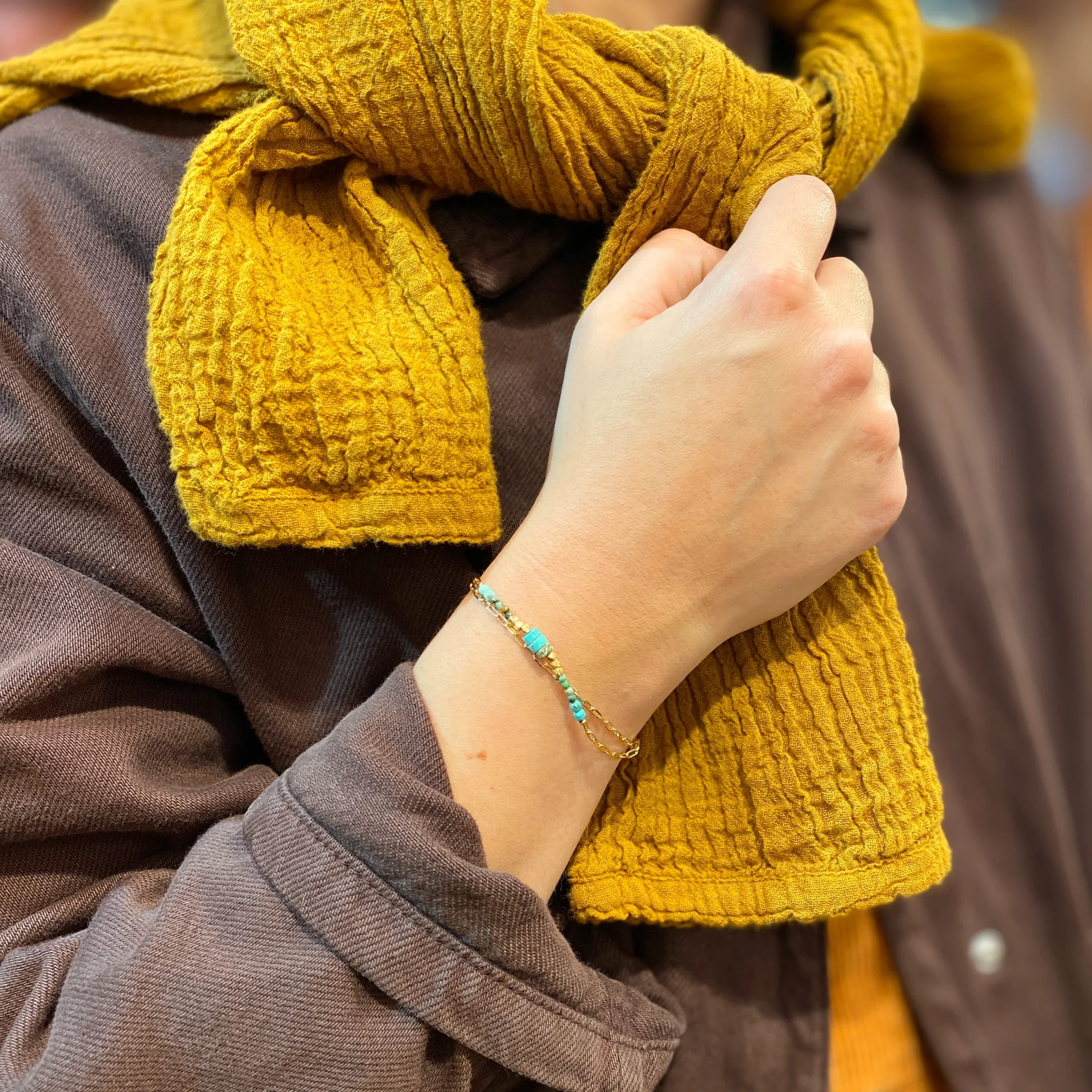 Bracelet FIDJI en PlaquƩ Or et Turquoises