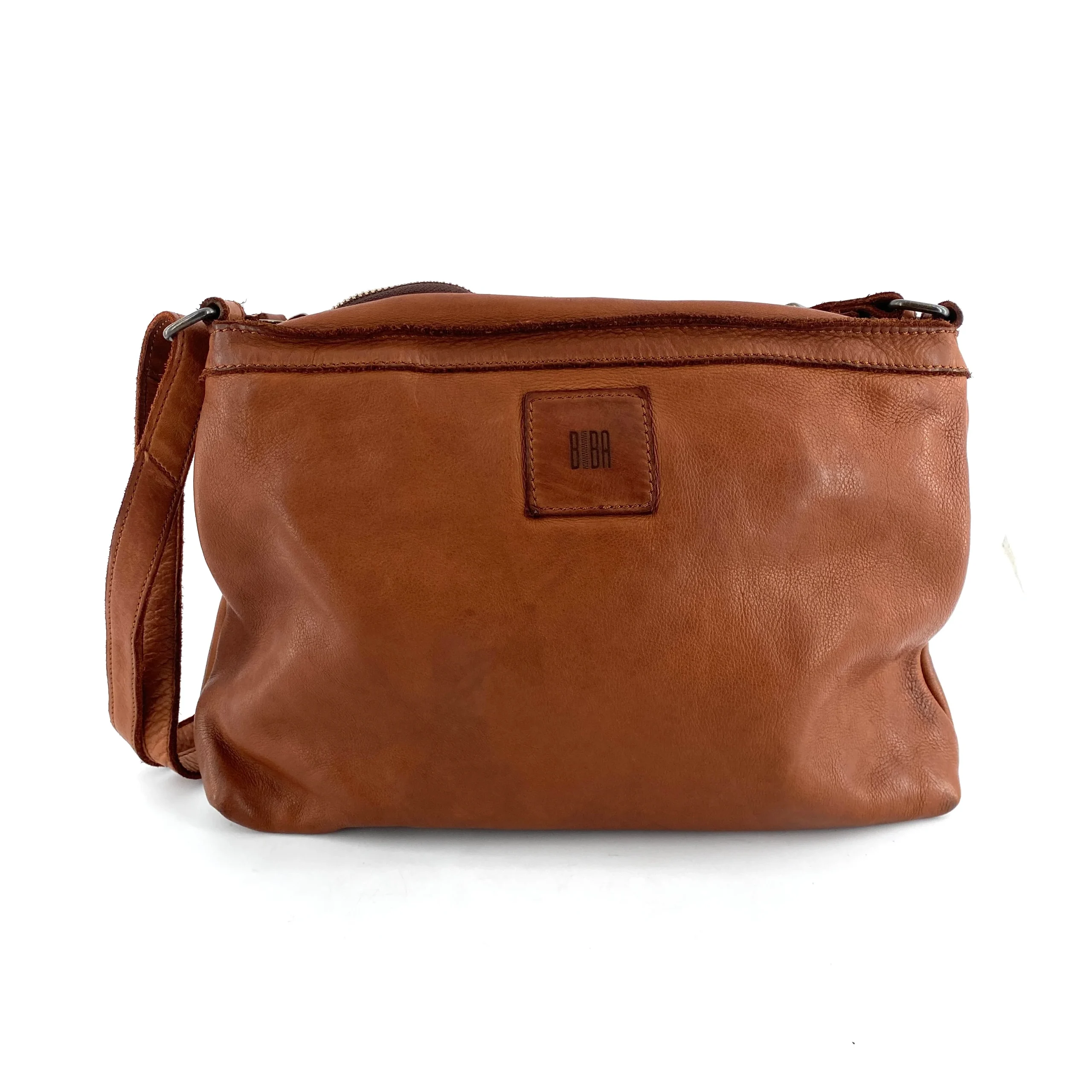 Sac Bandoulière Zippé en Cuir Camel Lisse – Image 2