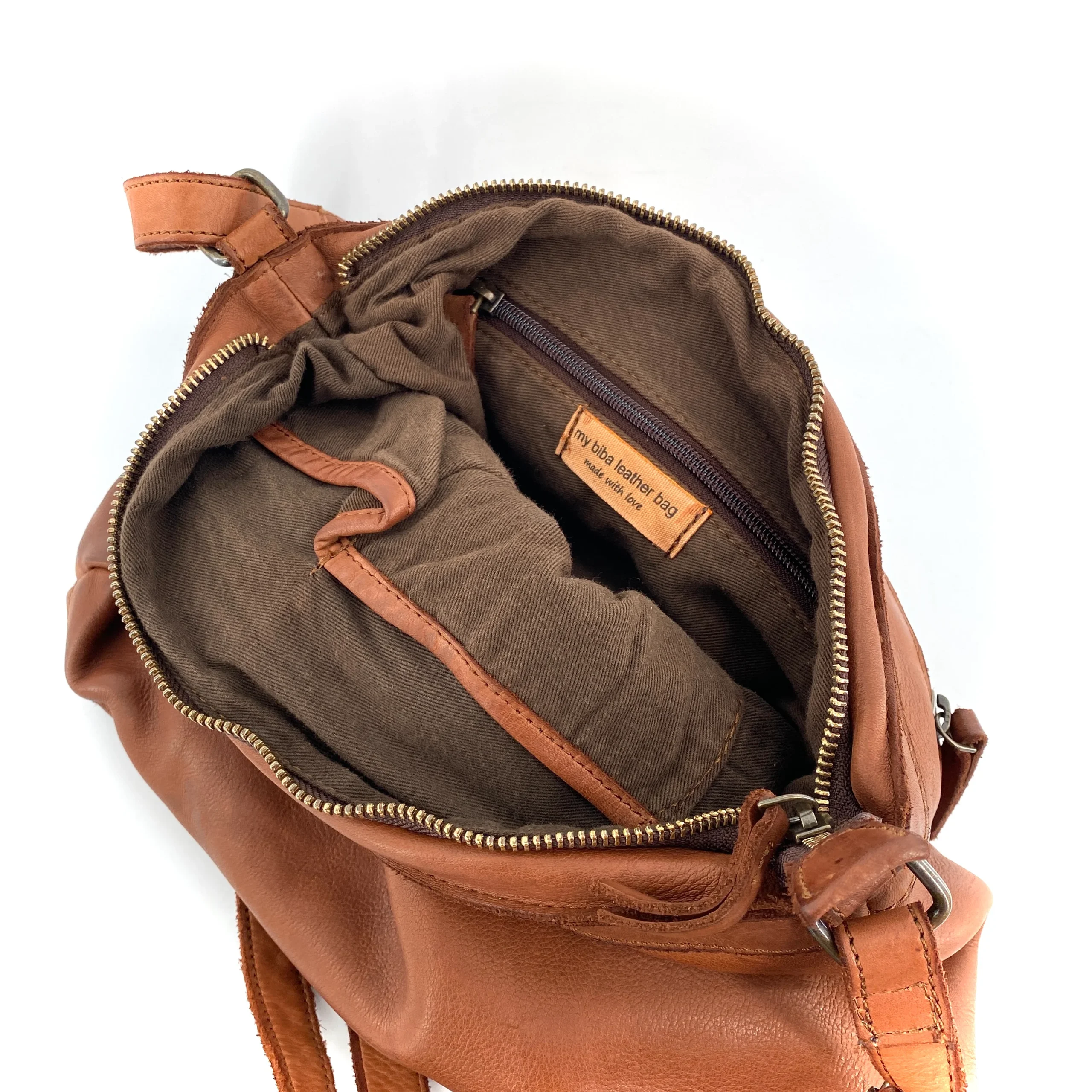 Sac Bandoulière Zippé en Cuir Camel Lisse – Image 4