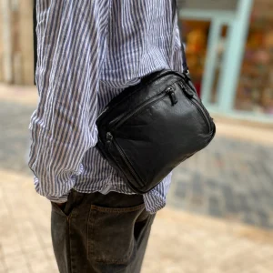 Petit Sac Bandoulière en Cuir Lavé Noir