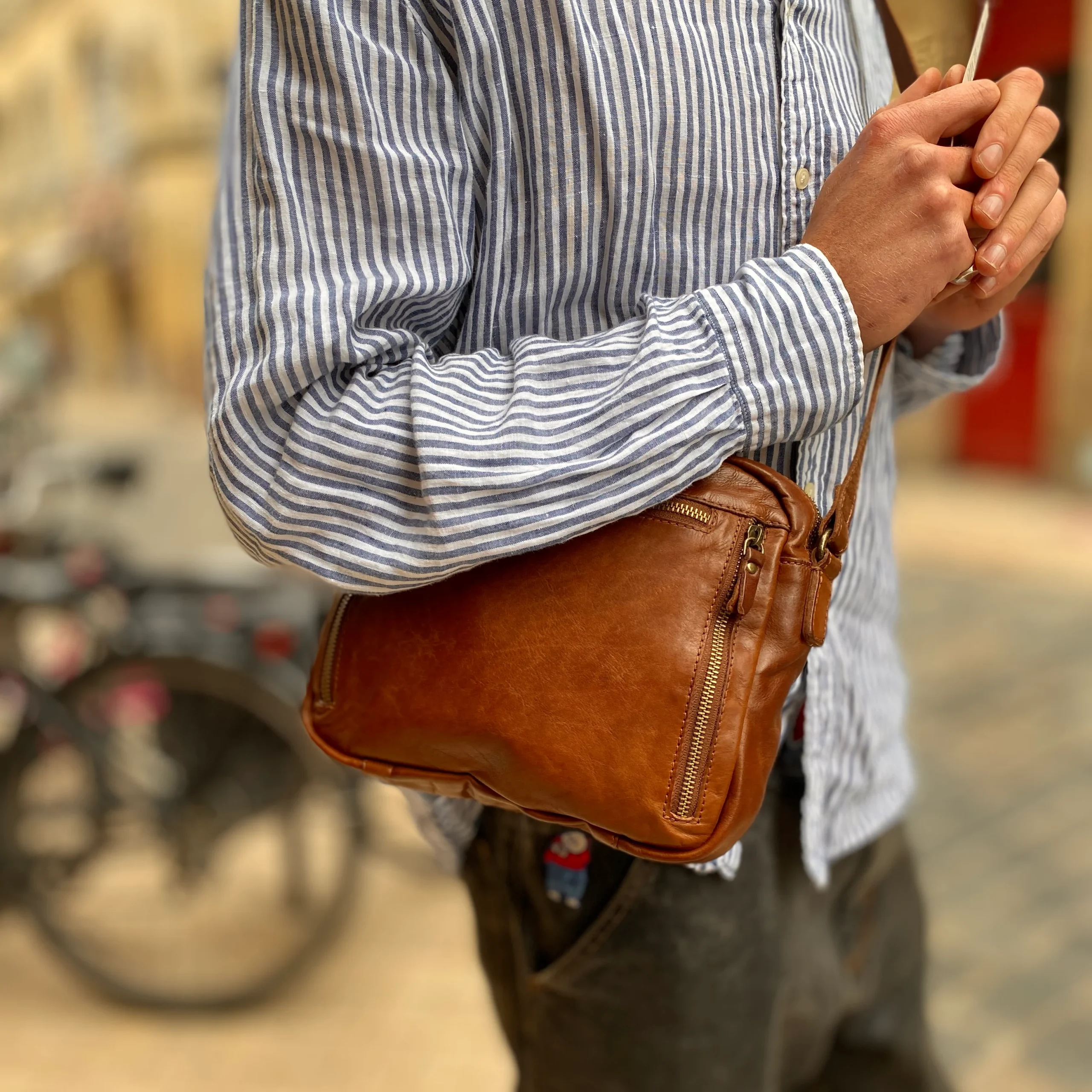 Petit Sac Bandoulière en Cuir Lavé Camel
