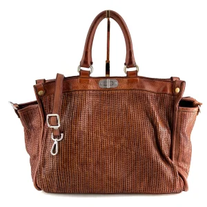 Sac GLAMOUR V en Cuir Perforé Caramel