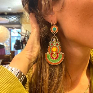 Boucle d'Oreille CIRCUS XL en Plaqué Or et Pierres Multicolores