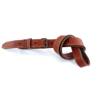 Fine Ceinture Passant Frangé en Cuir Camel