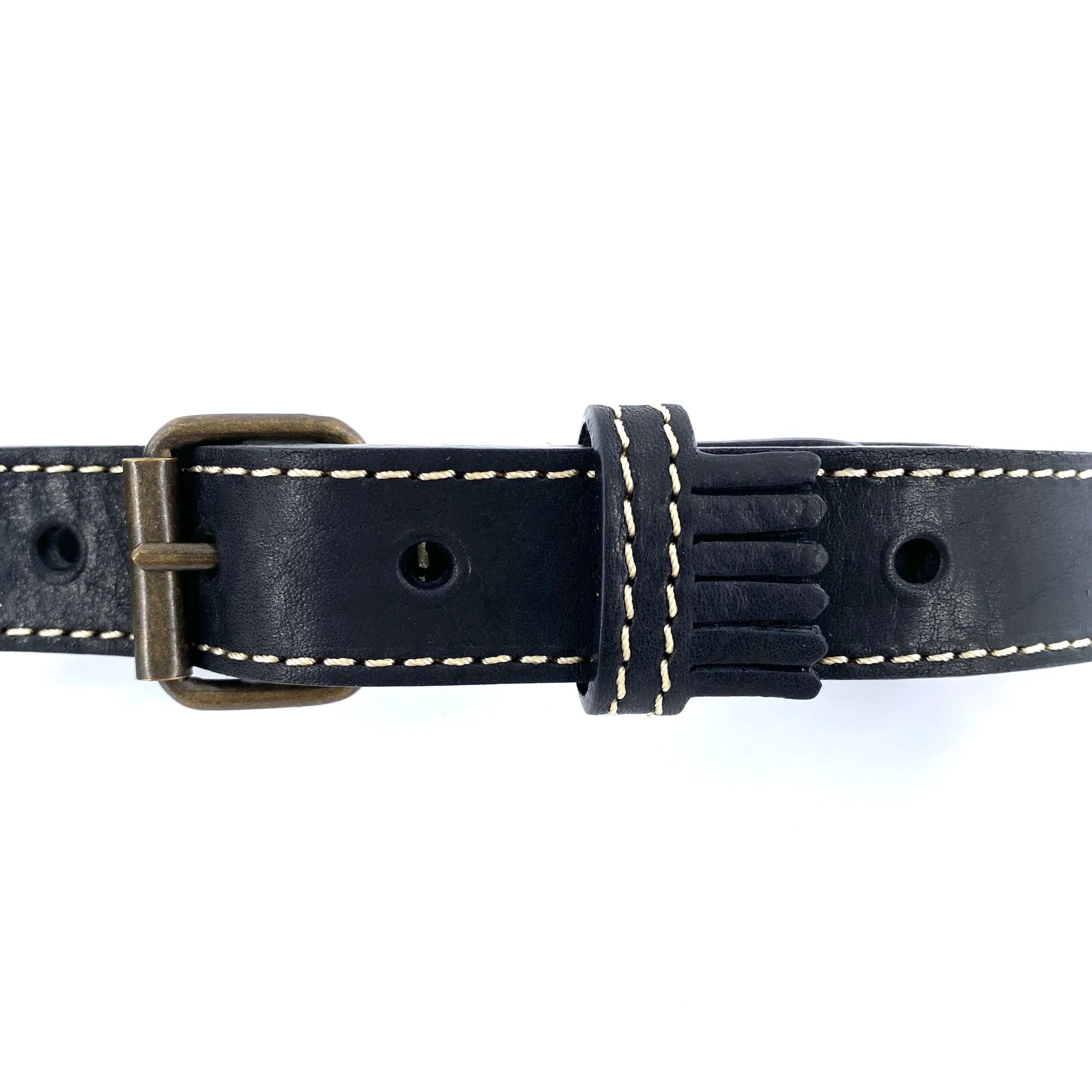 Fine Ceinture Passant Frangé en Cuir Noir – Image 3