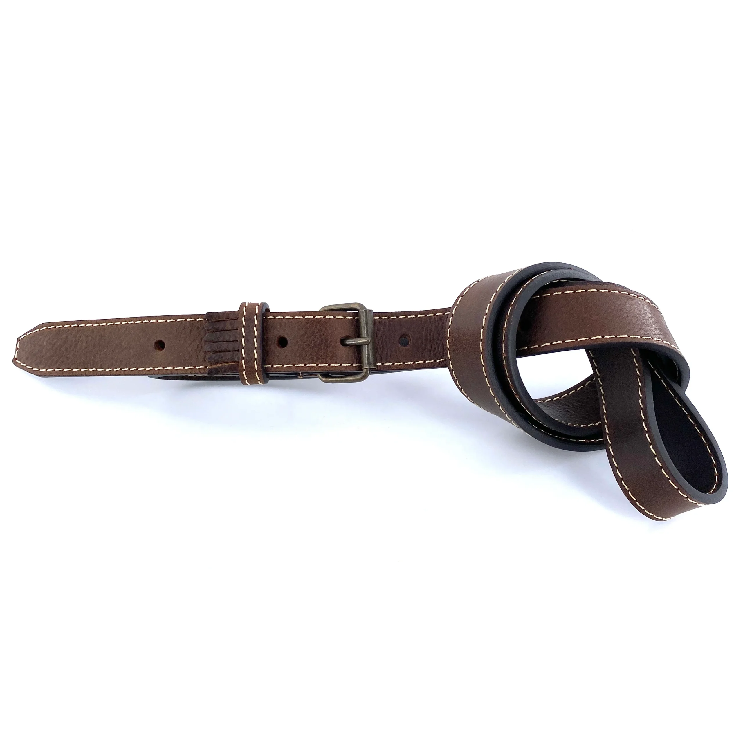 Fine Ceinture Passant Frangé en Cuir Marron Vieilli – Image 4