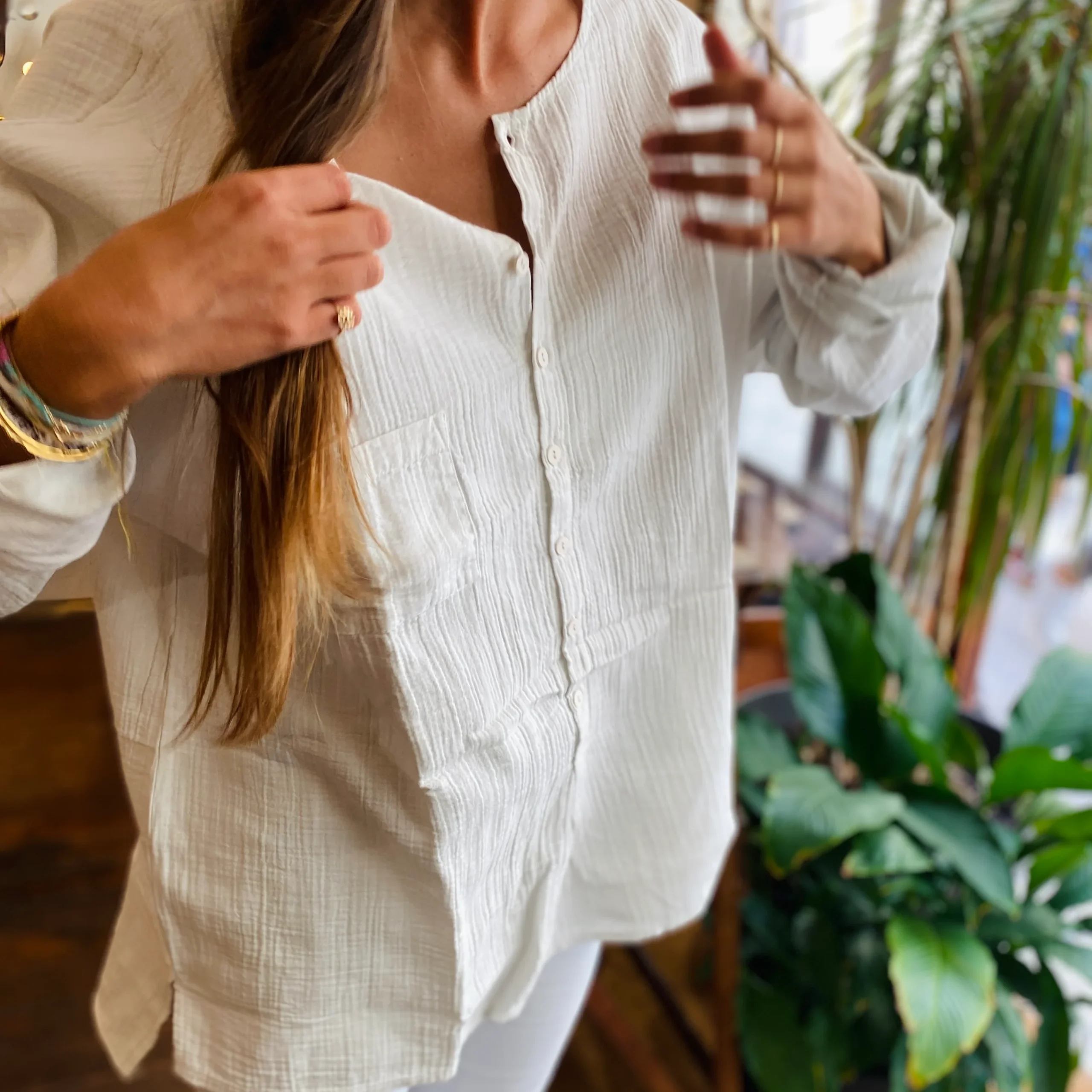 Chemise Oversize ANASTASIA en Double Gaze de Coton Craie – Image 3