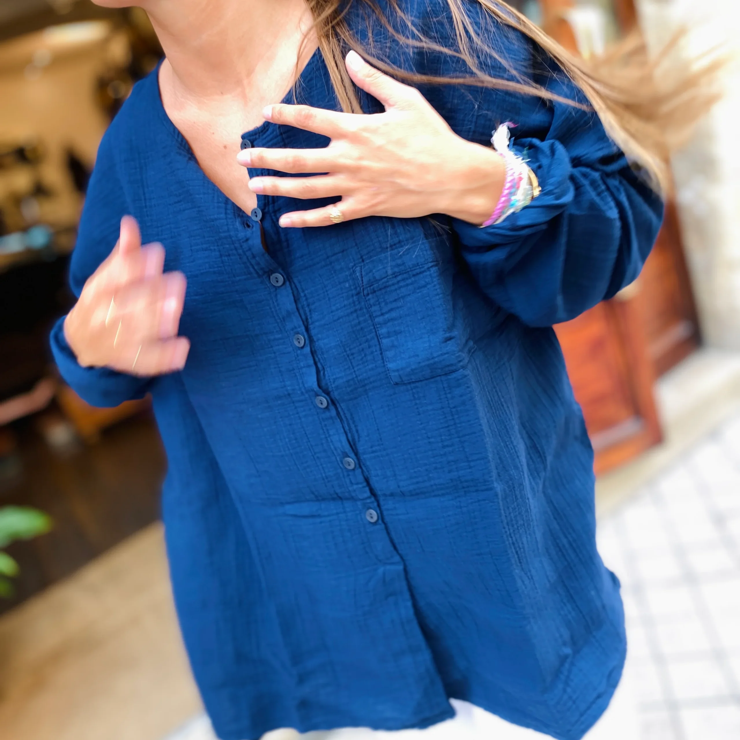 Chemise Oversize ANASTASIA en Double Gaze de Coton Nuit – Image 4