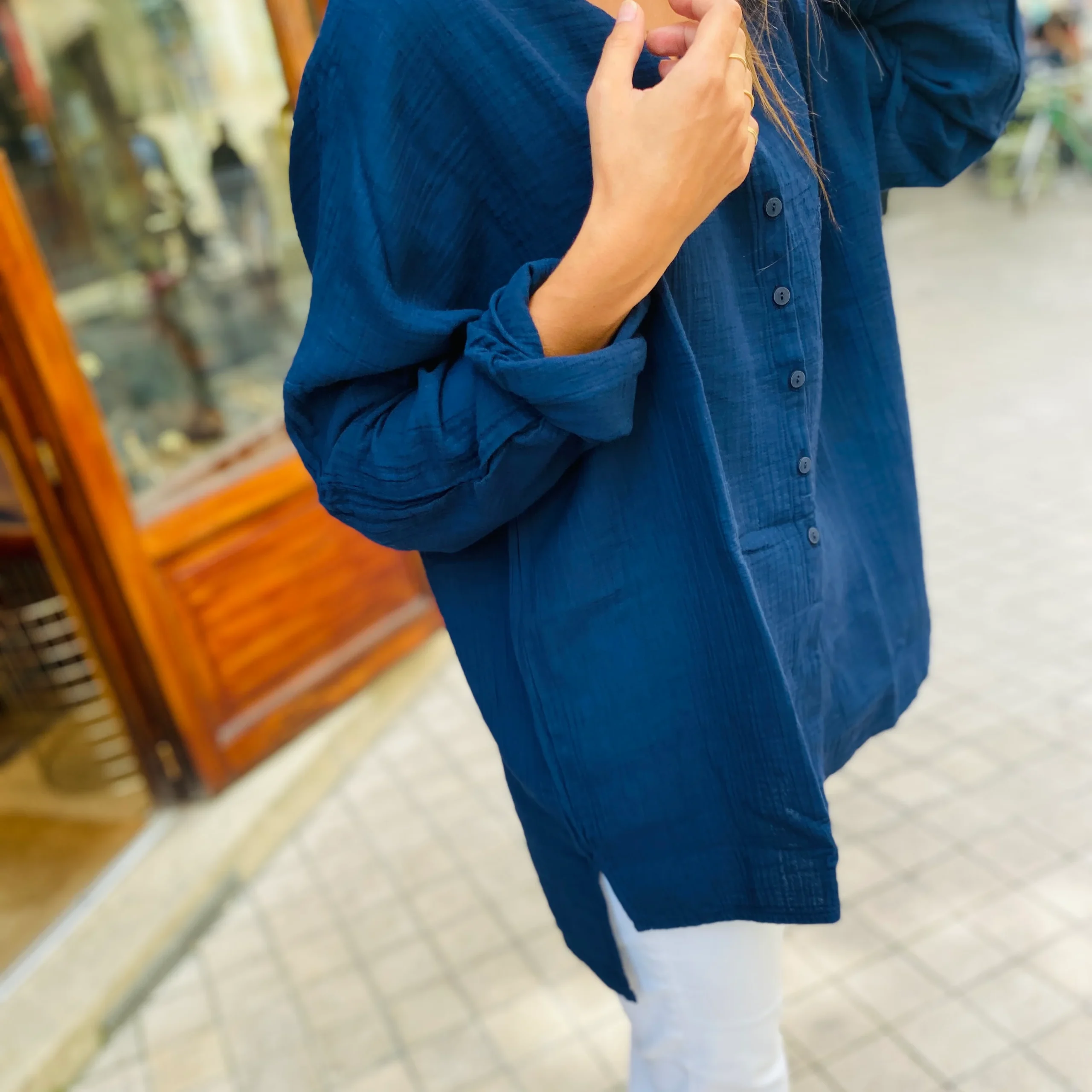 Chemise Oversize ANASTASIA en Double Gaze de Coton Nuit