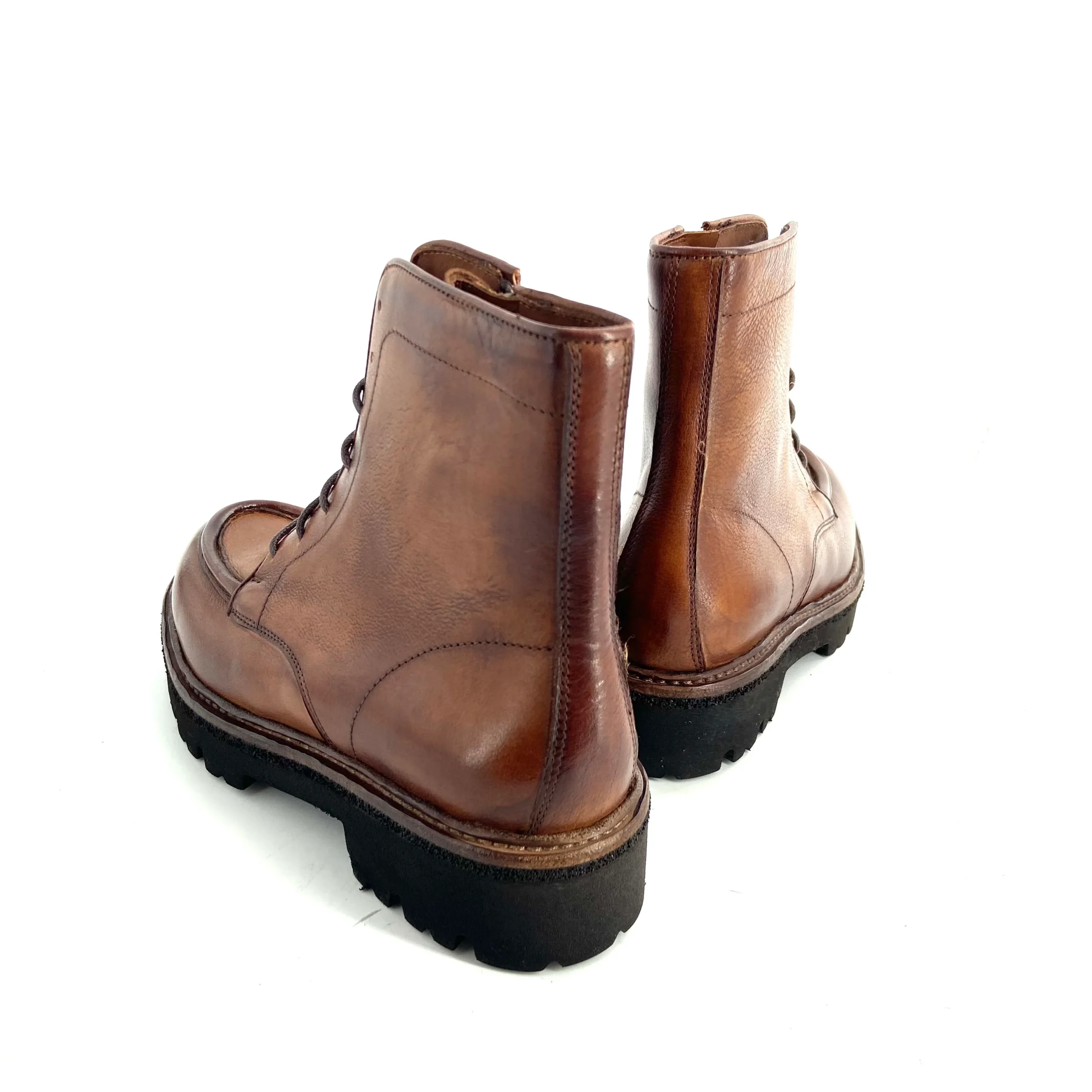 Chaussure Lacets Montante Semelle Crantée en Cuir Cognac – Image 5