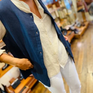 Gilet Marine en Double Gaze de Coton