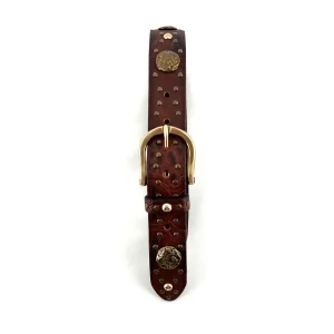 Ceinture en Cuir Cognac Boucle et Clous Dorés