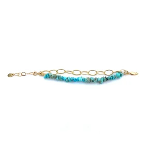 Bracelet YVETTE Double Rang en Turquoise et Plaqué oR