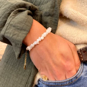 Bracelet YVETTE en Agathe Blanche et Plaqué Or