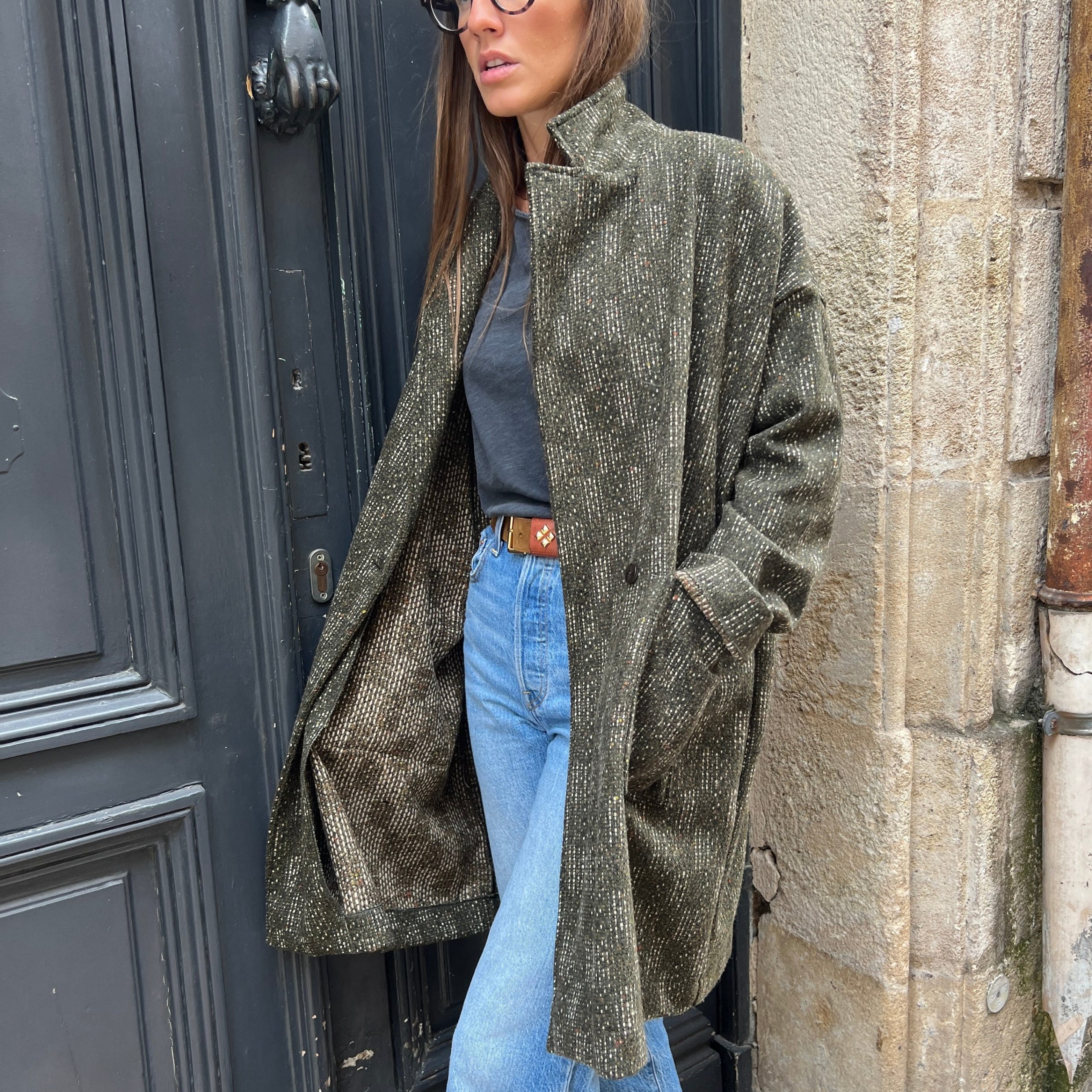 Manteau MILA à Carreaux Kaki – Image 2