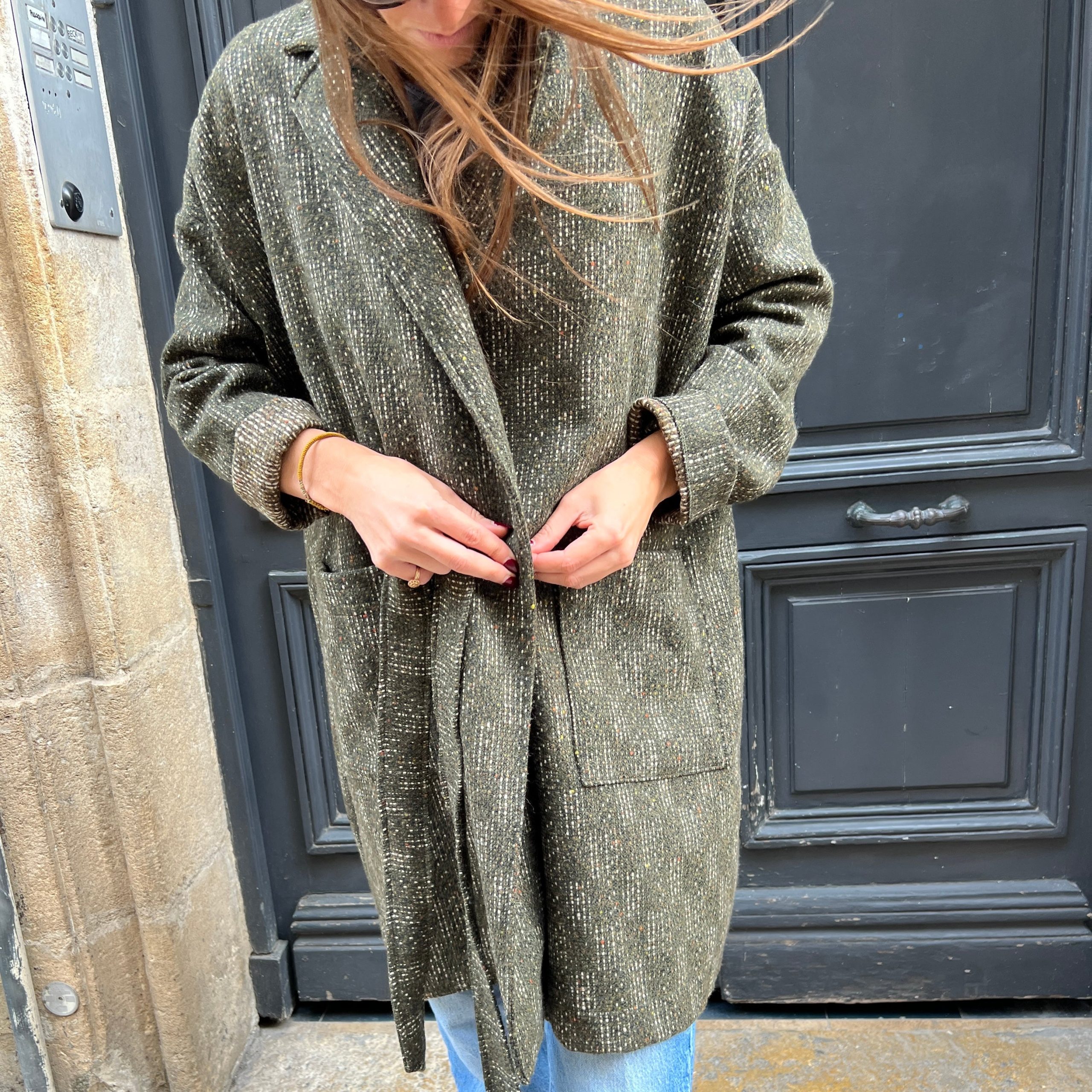 Manteau MILA à Carreaux Kaki – Image 4