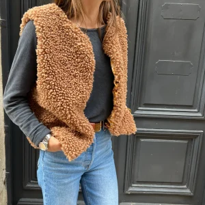 Gilet sans Manche Fausse fourrure Bouclettes Café / Muscade