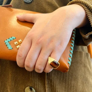 Bague EMPREINTE en Oeil de Tigre et Plaqué Or