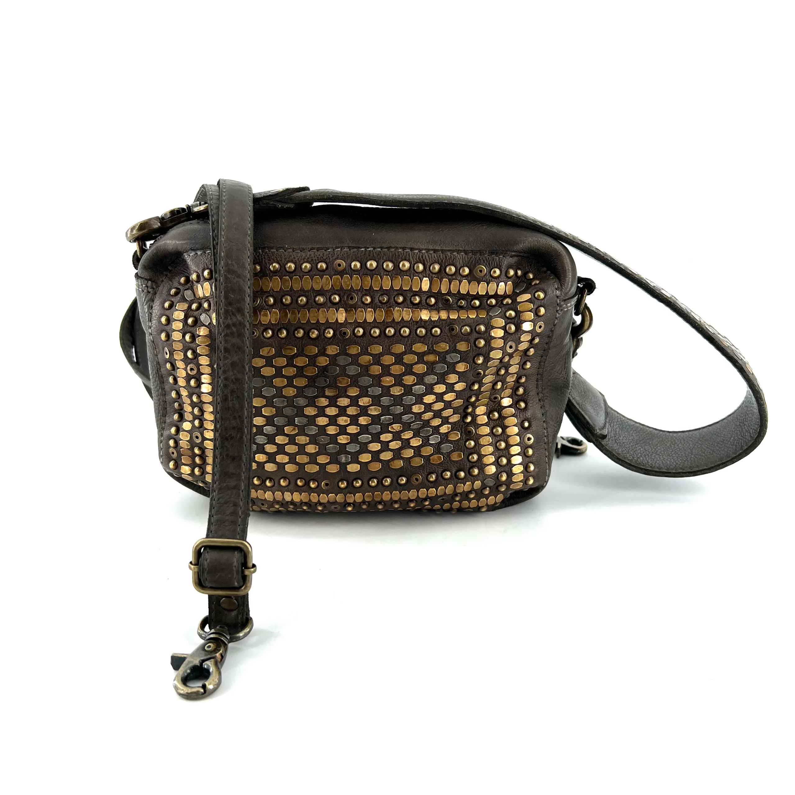 Petit Sac en Cuir Kaki et Clous Plats Bicolores – Image 3