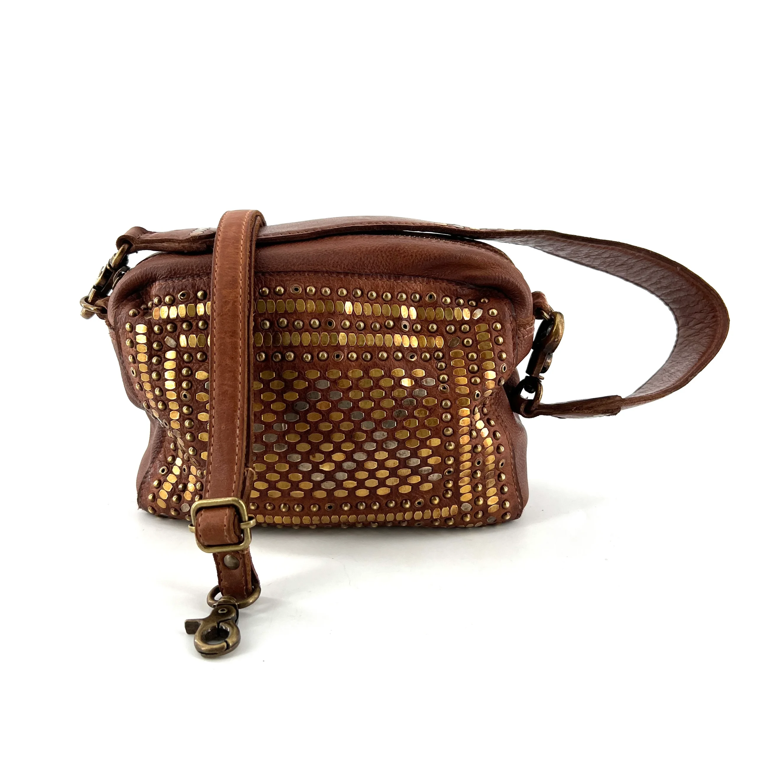 Petit Sac en Cuir Camel et Clous Plats Bicolores – Image 3