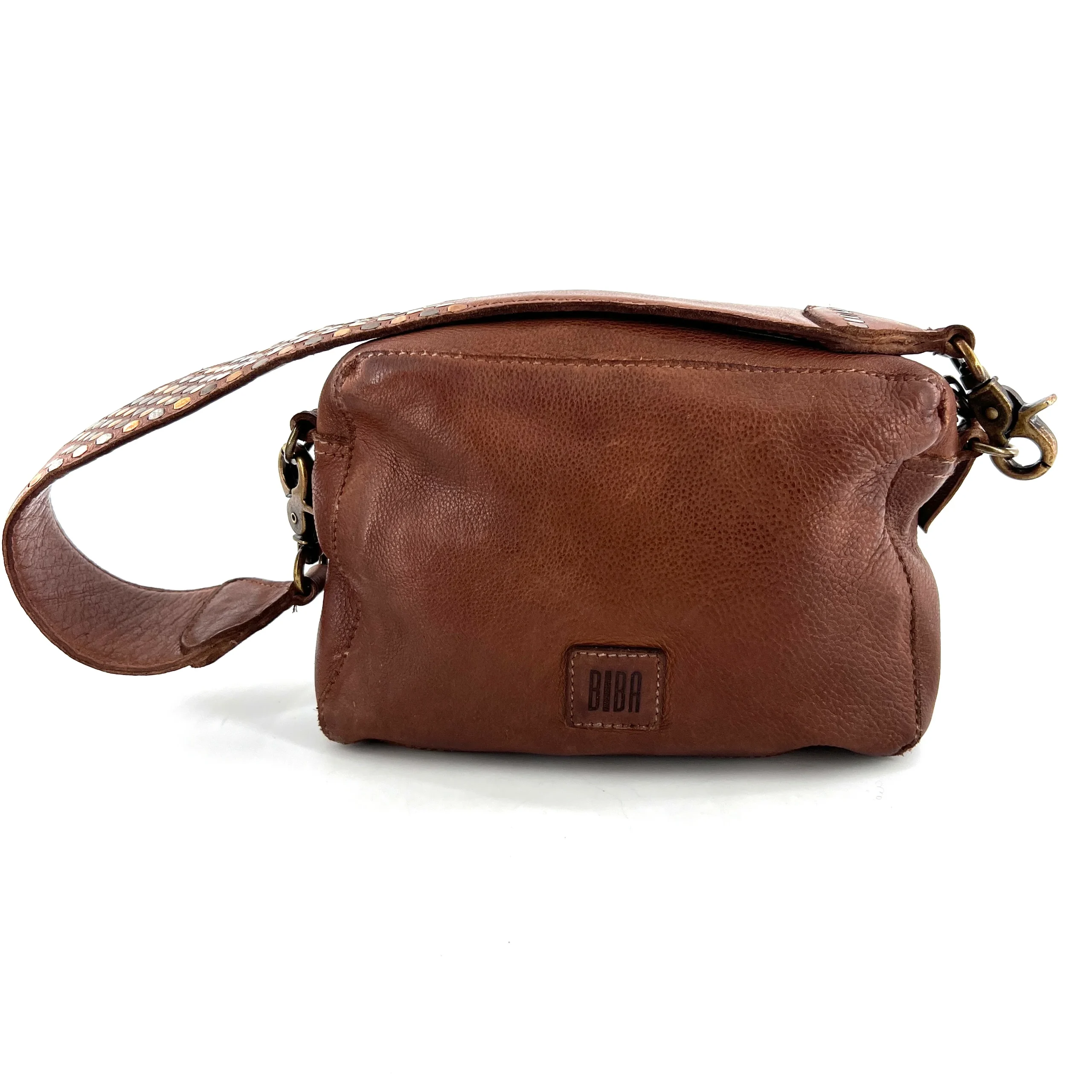 Petit Sac en Cuir Camel et Clous Plats Bicolores – Image 4