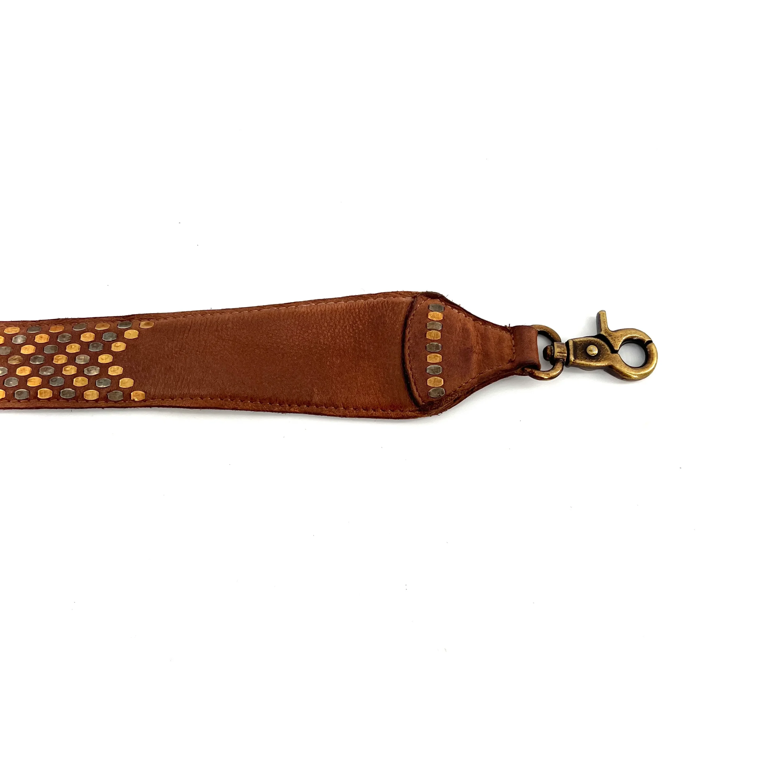 Petit Sac en Cuir Camel et Clous Plats Bicolores – Image 9