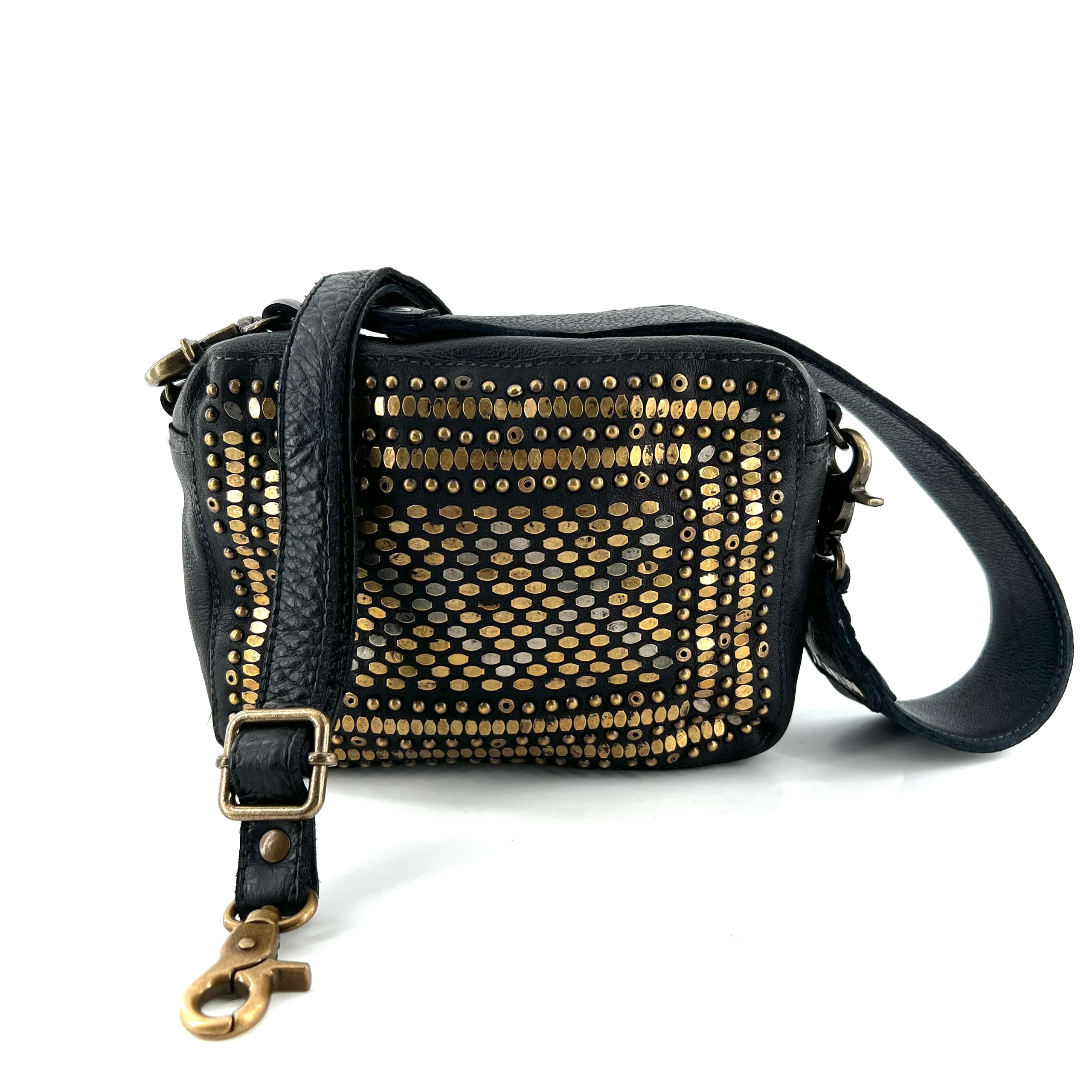 Petit Sac en Cuir Noir et Clous Plats Bicolores – Image 3