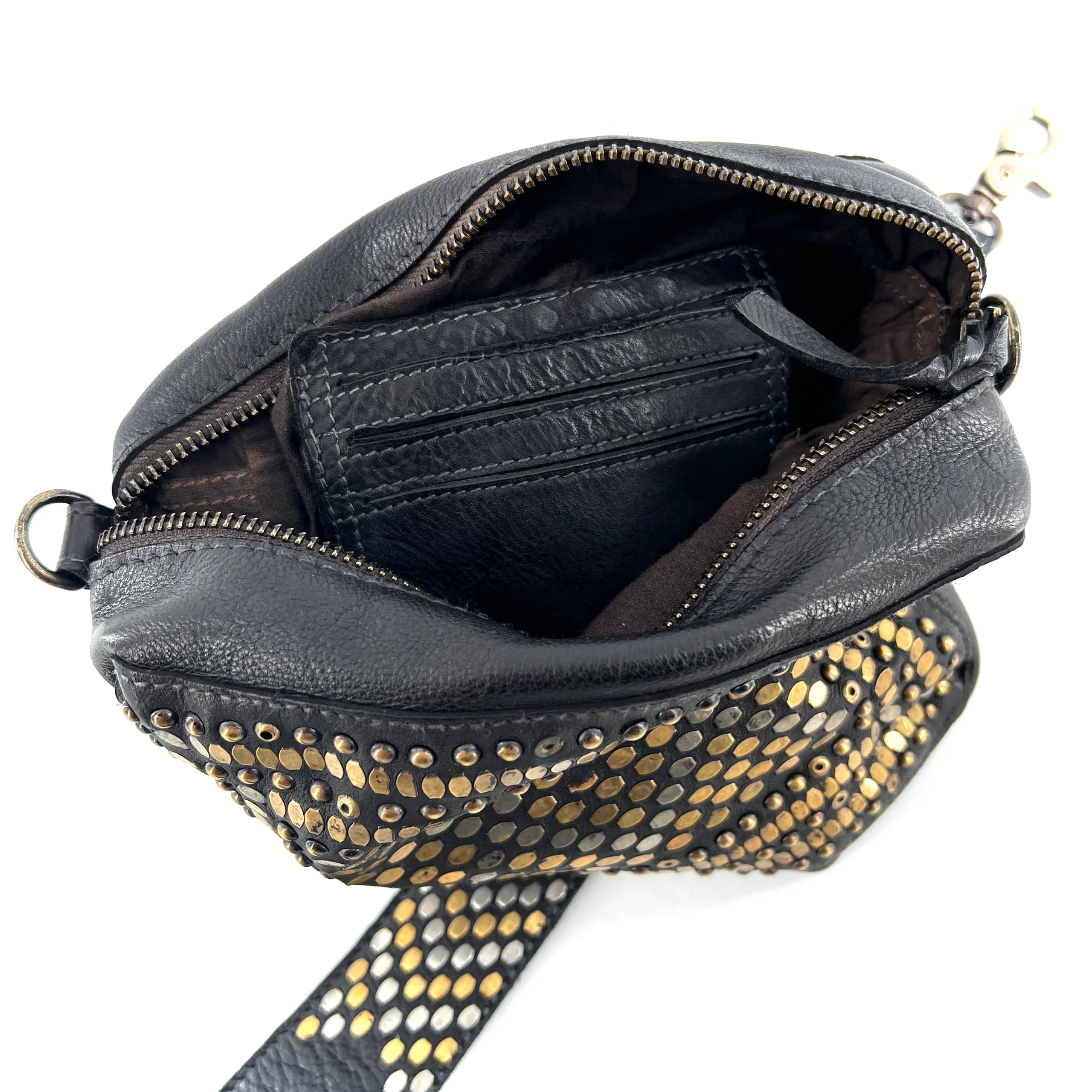 Petit Sac en Cuir Noir et Clous Plats Bicolores – Image 9