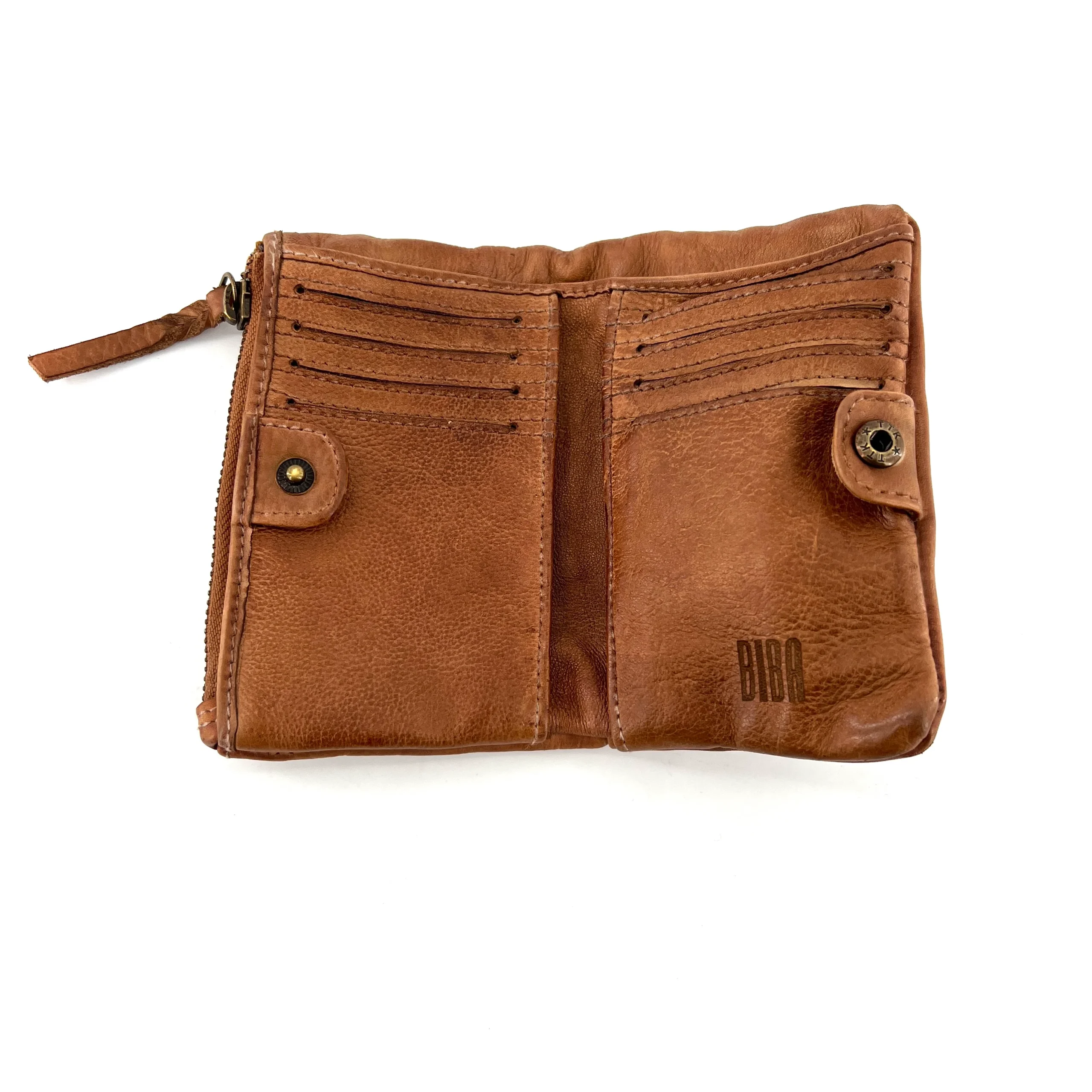 Portefeuille en Cuir Ocre et Clous Plats Bicolores – Image 3