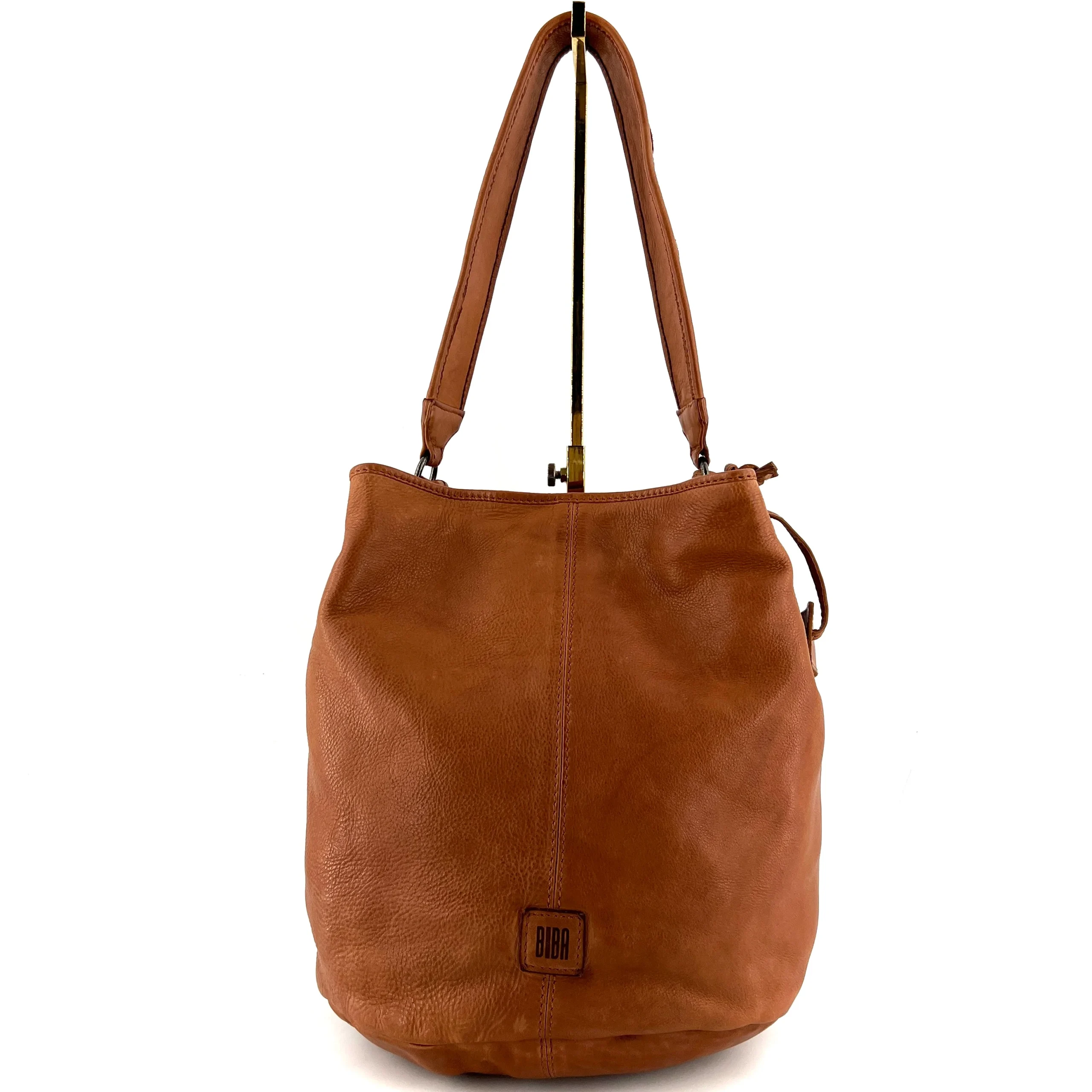 Grand Sac Seau en Cuir Tressé Camel – Image 3