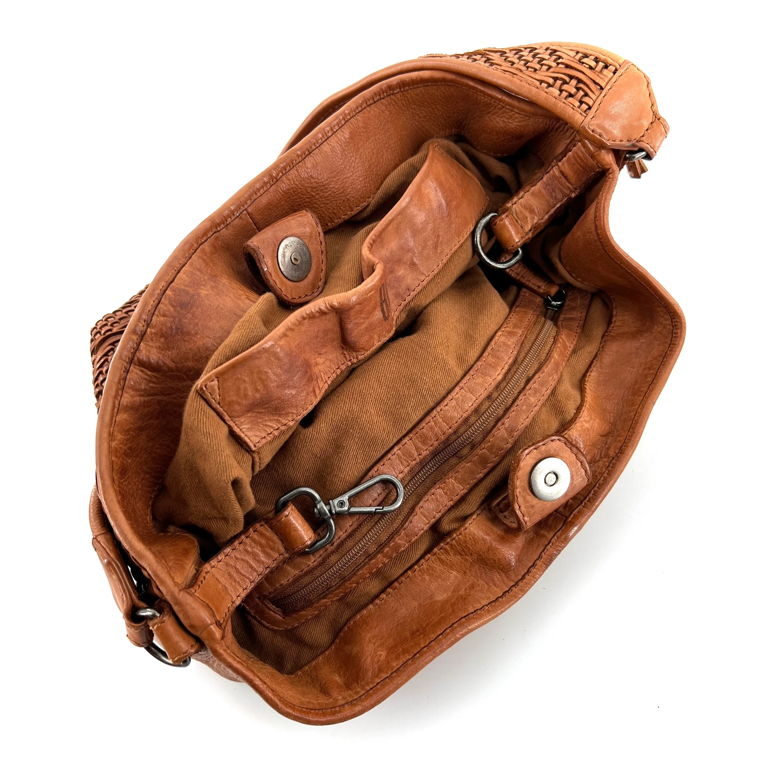 Grand Sac Seau en Cuir Tressé Camel – Image 4