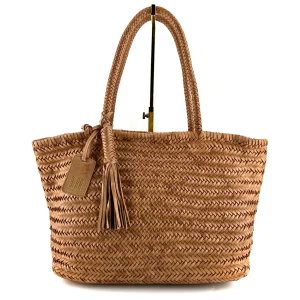 Élégant Cabas Tressé en Cuir Beige