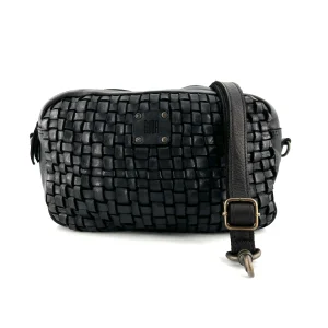 Sac Bandoulière en Cuir Tressé Noir