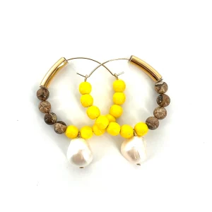 Créoles Maxi ACAPULCO en Jaspe et Plaqué Or