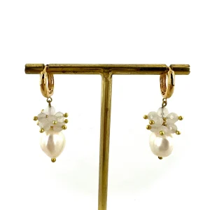 Créoles Médium ACAPULCO en Perle de Rivière et Agate Blanche