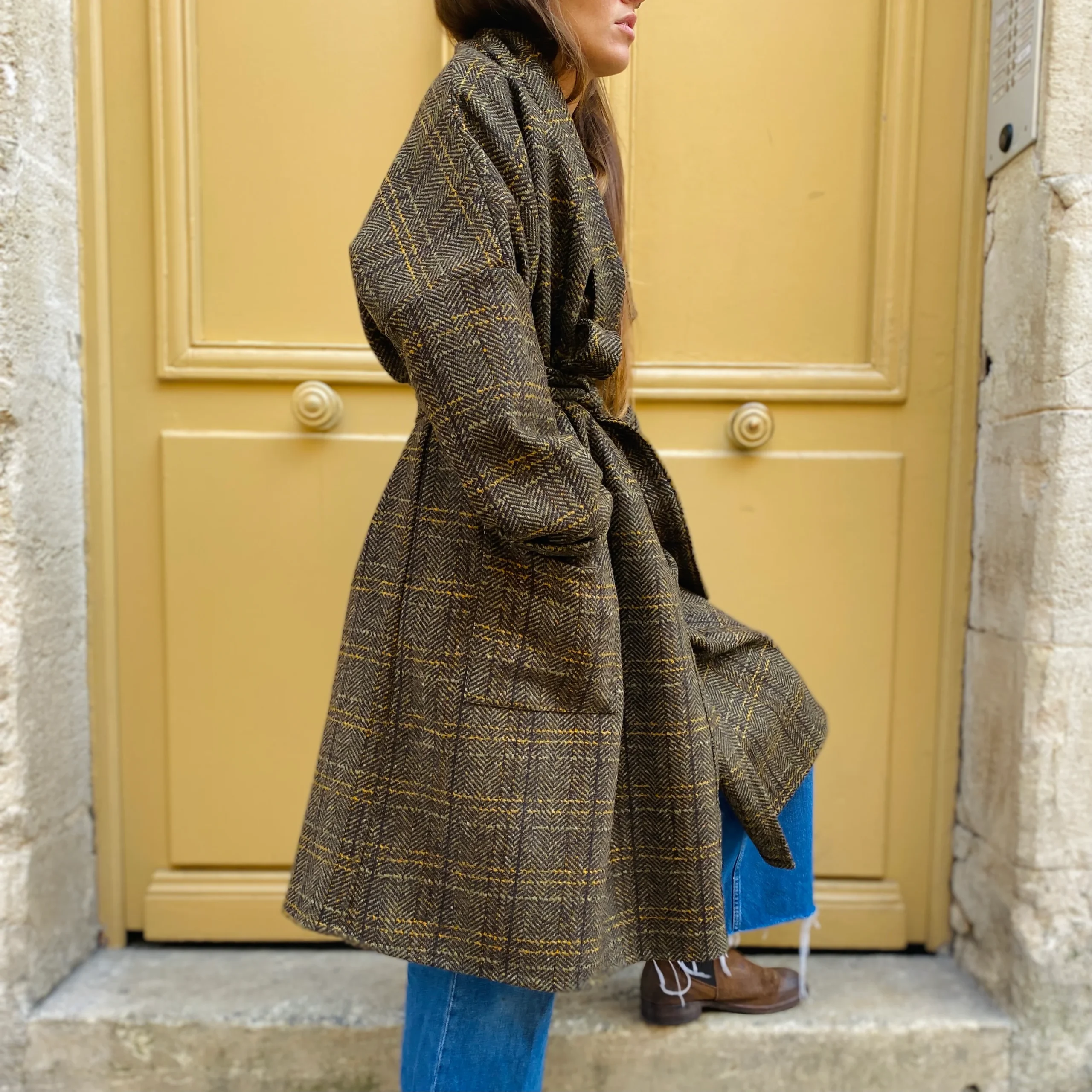 Manteau PAUL en Tweed Kaki et Noir – Image 5