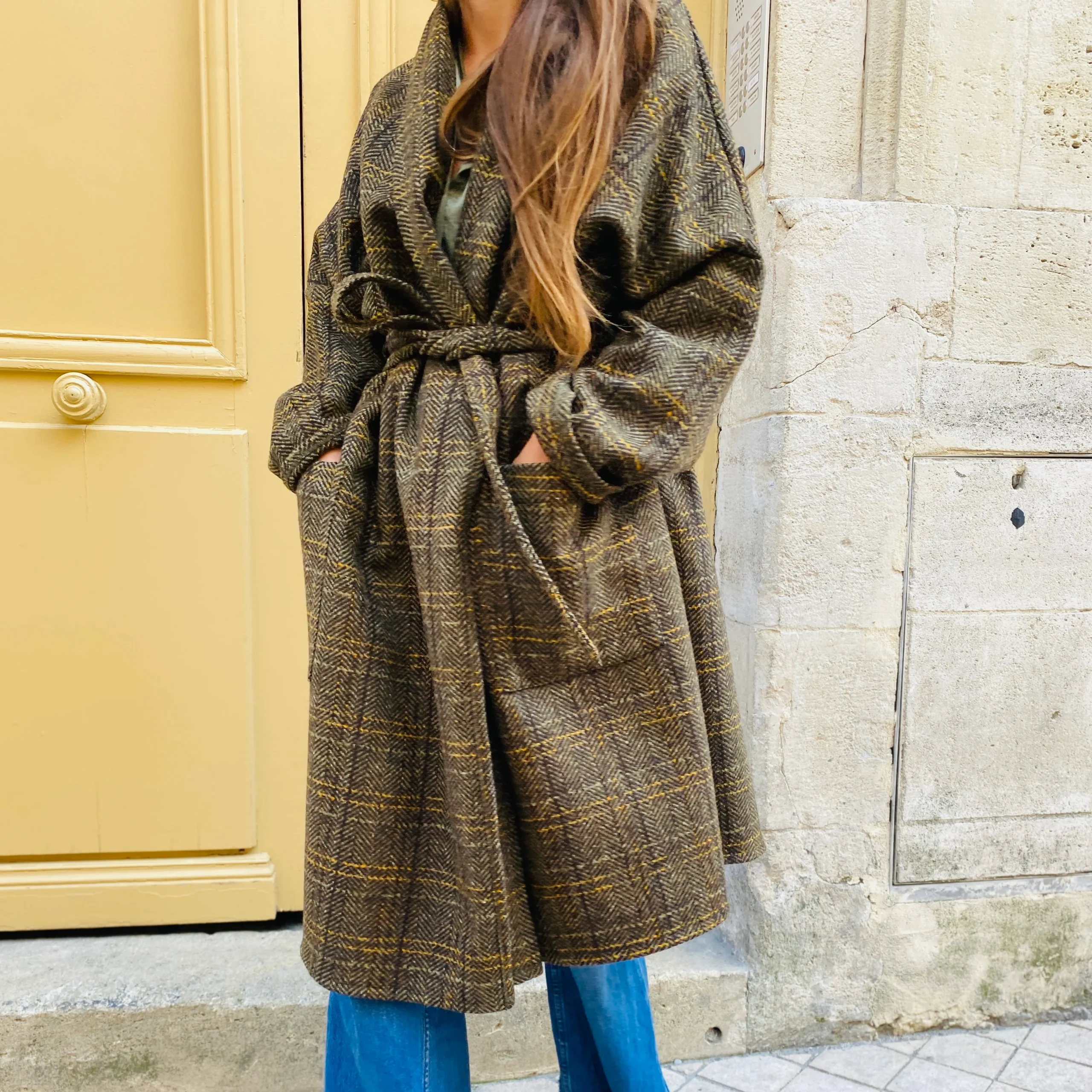 Manteau PAUL en Tweed Kaki et Noir – Image 3