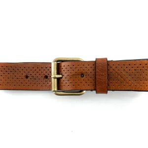 Ceinture en Cuir Perforé Camel