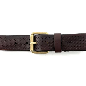 Ceinture en Cuir Perforé Marron