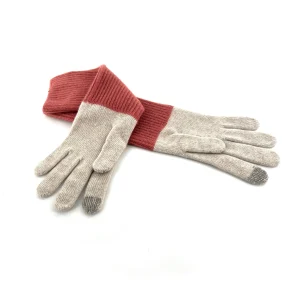 Longs Gants Bi-Colore en Laine et Cachemire Blanc Cassé / Rose