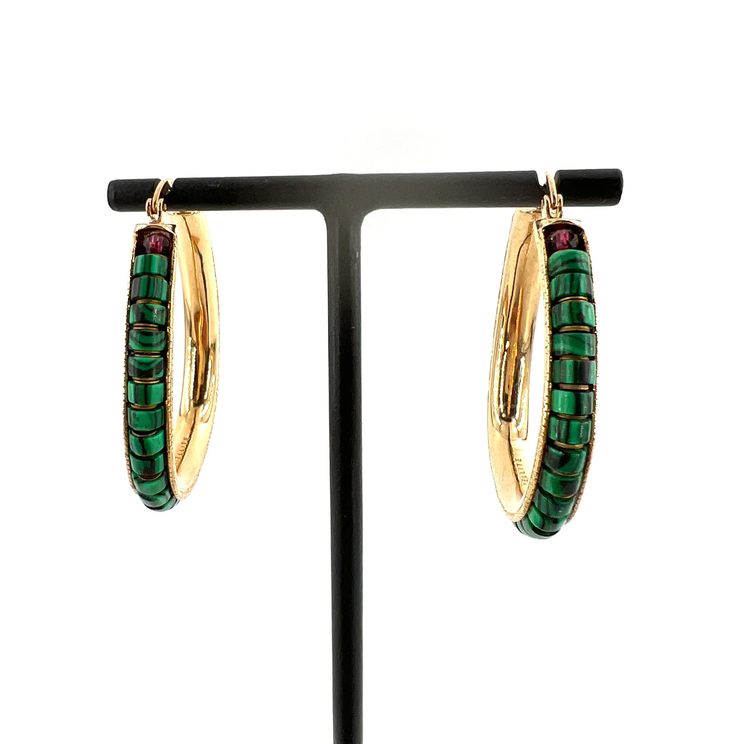 Créoles NINON en Plaqué Or et Malachites