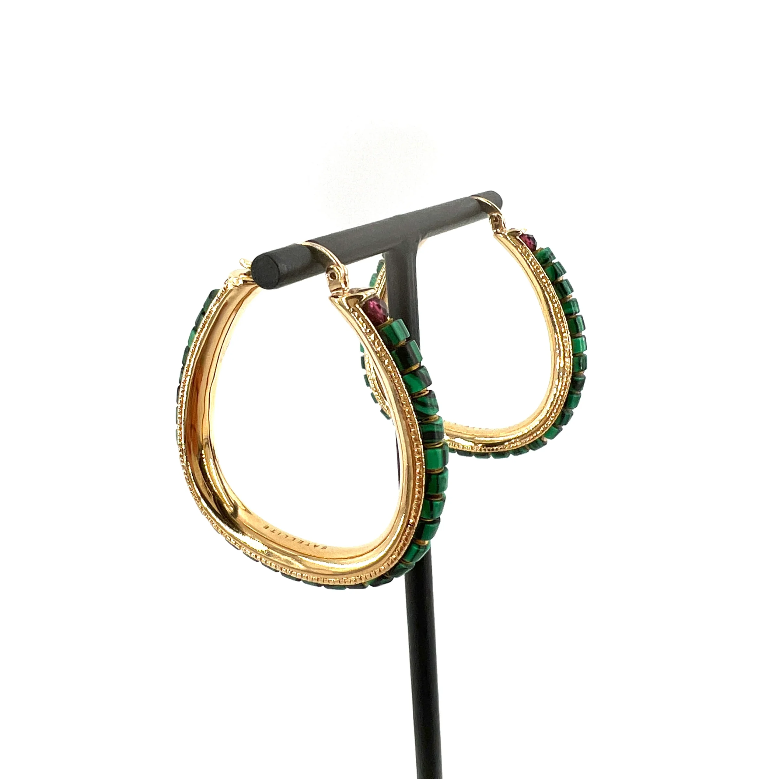 Créoles NINON en Plaqué Or et Malachites – Image 3